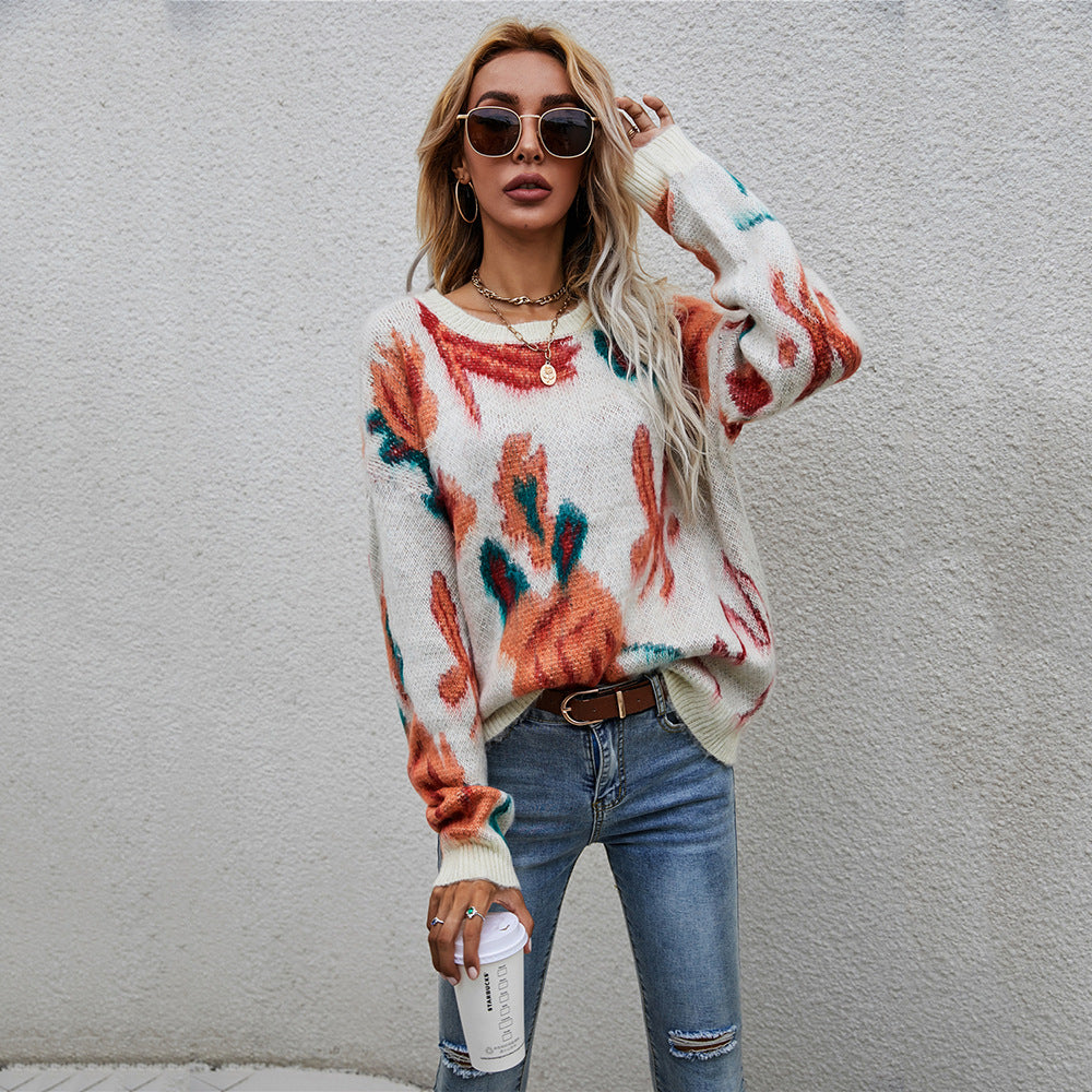 Pull élégant pour femmes avec motif tricot floral Chic & Stil