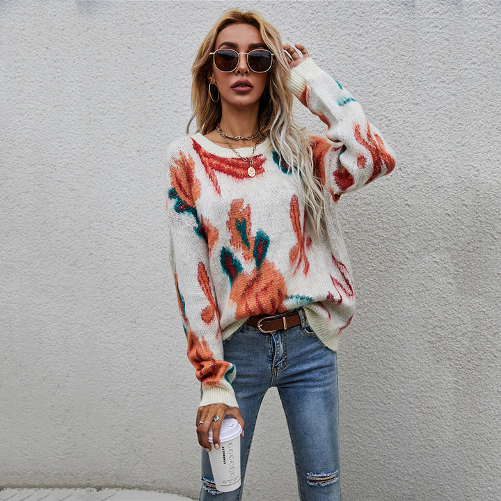 Pull élégant pour femmes avec motif tricot floral Chic & Stil