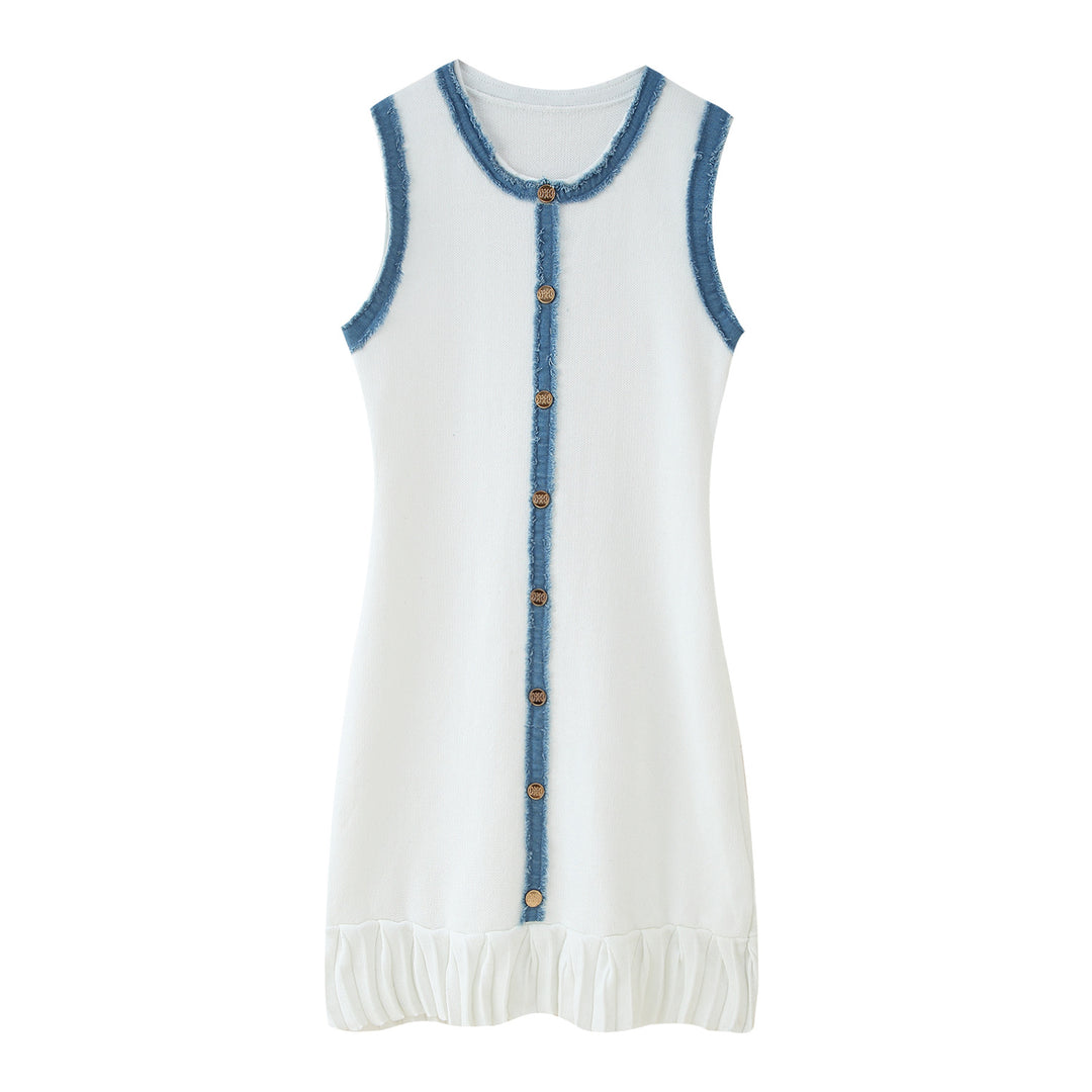 Summer sleeveless dress for women with button detail and ruffled hem Lune London