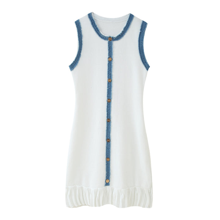 Summer sleeveless dress for women with button detail and ruffled hem Lune London