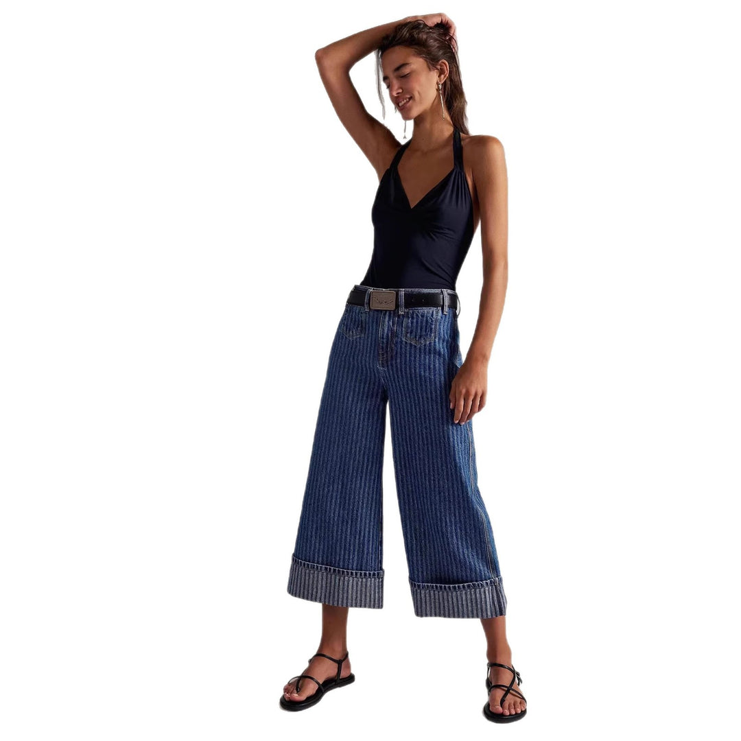 Ladies elegant wide-cut jeans with sewn-on stripes Lune London