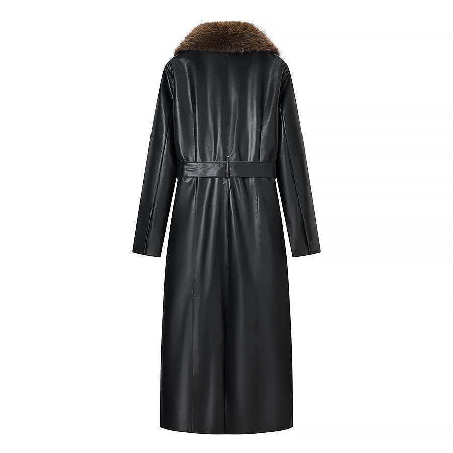 Manteau élégant pour femme en cuir synthétique avec col en fausse fourrure amovible Chic & Stil