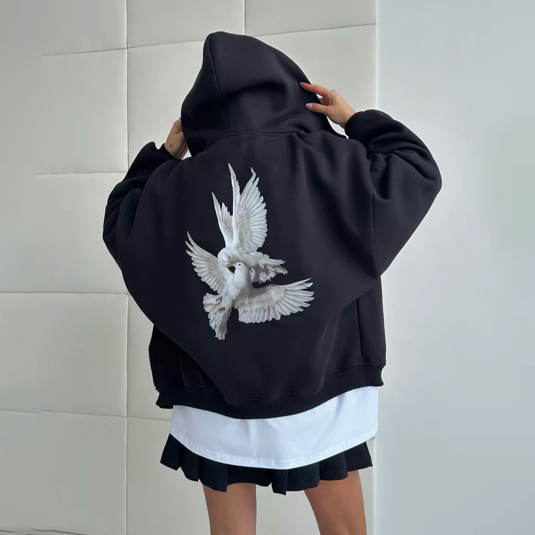Women's hoodie with creative bird pattern and casual fit Lune London
