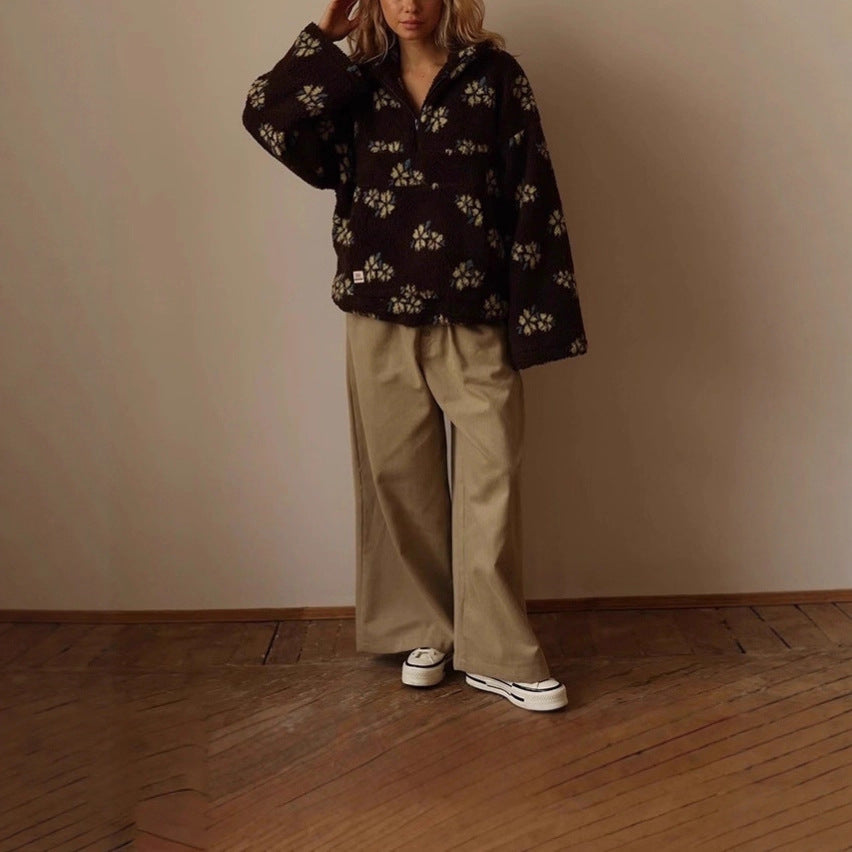 Women oversized cozy sweater with 3D floral design Lune London