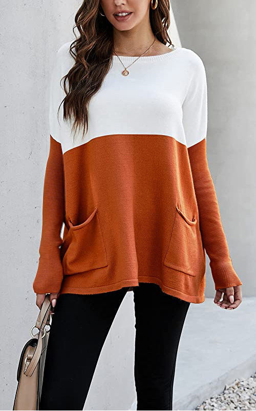 Knit sweater for women with large front pockets and contrasting design Lune London