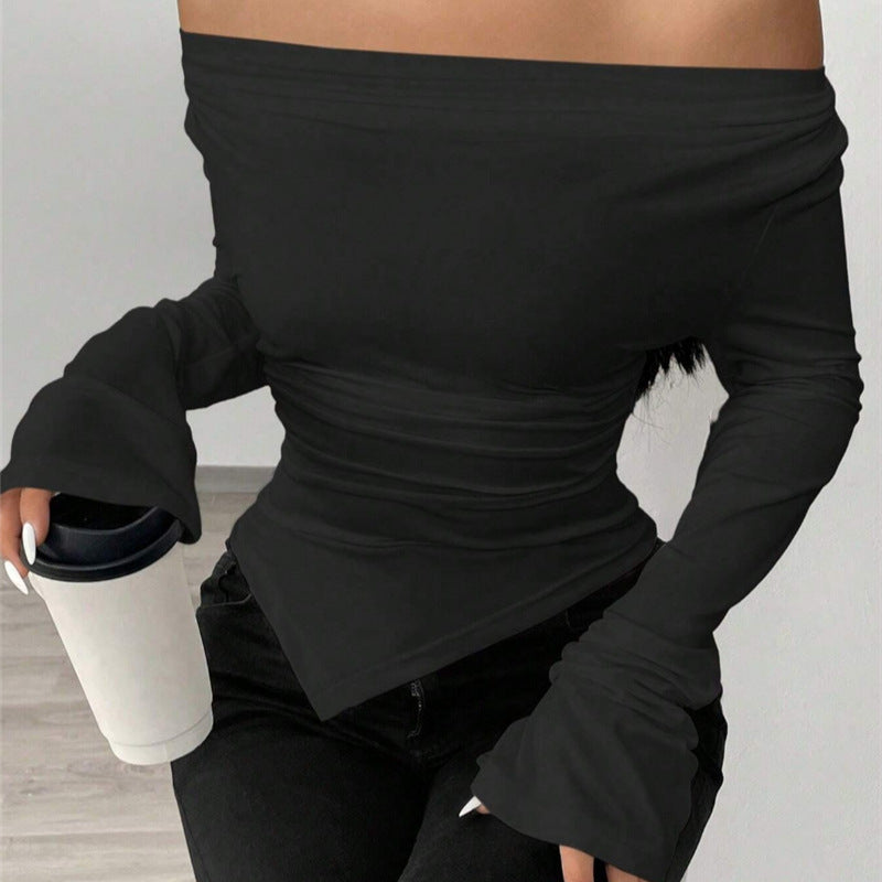 Long sleeve shirt for women with a flattering V-neck and unique draping Lune London
