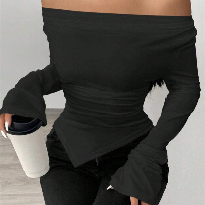 Long sleeve shirt for women with a flattering V-neck and unique draping Lune London