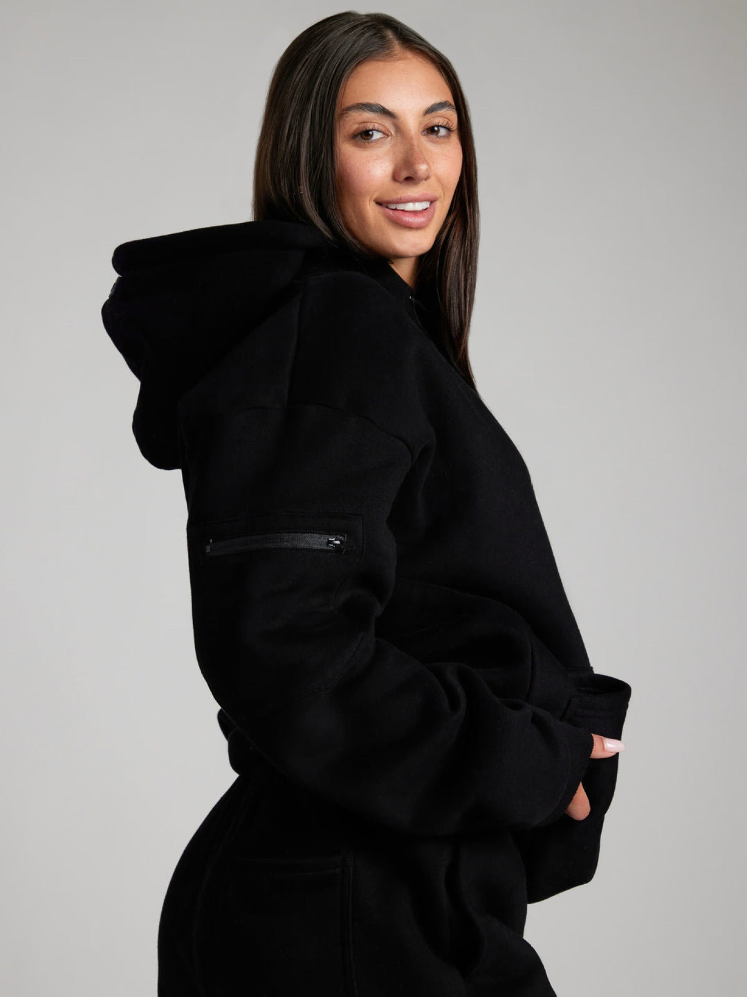Ladies hoodie with integrated sleep mask design and soft interior Lune London