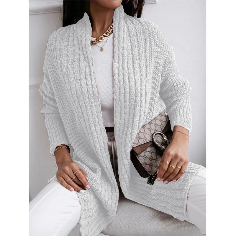 Thick knit women's cardigan with open cut and structured design in a fashionable style Lune London