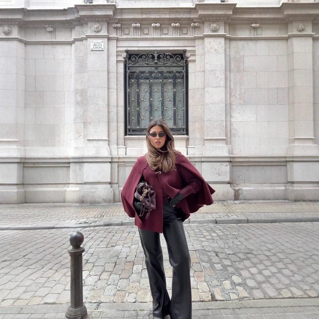 Ladies Down Jacket-Cape with contrasting collar and decorative button details Lune London