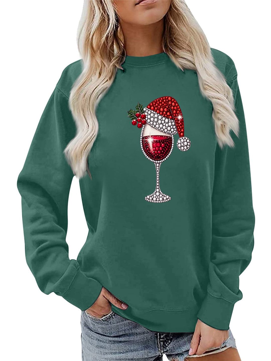 Sweatshirt pour femmes avec doublure douce et motif festif en vin Chic & Stil