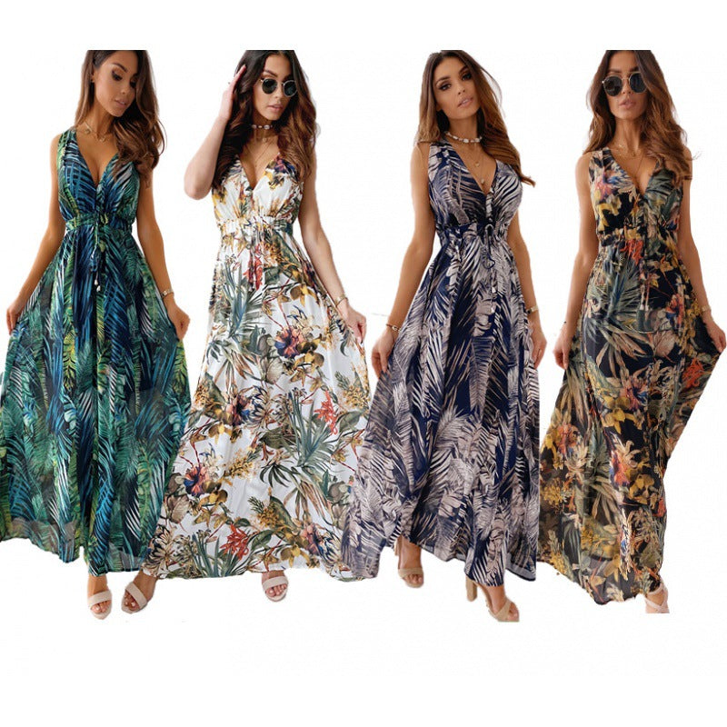 Robe maxi pour femme avec décolleté en V profond et ceinture élastique Chic & Stil