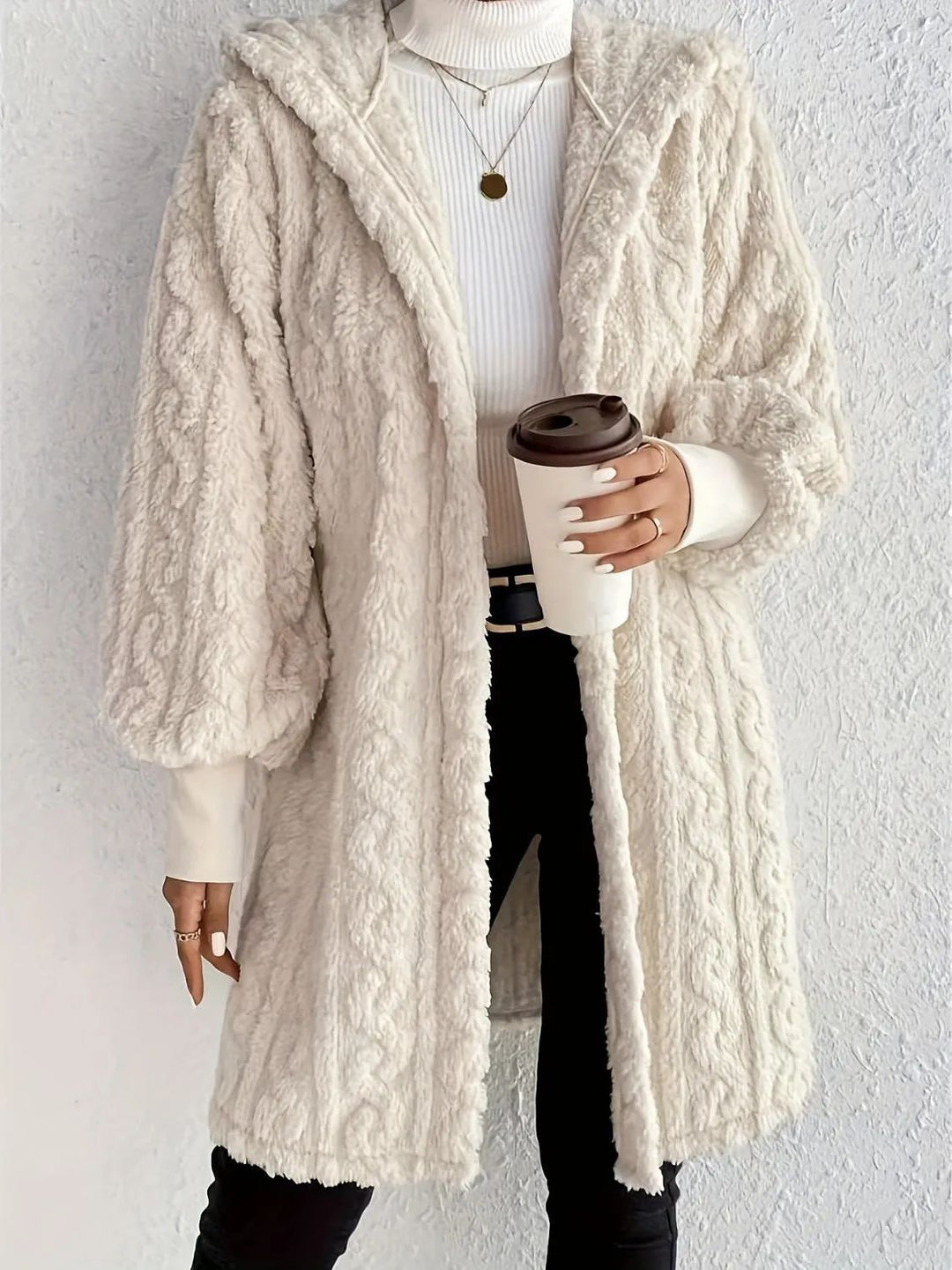 Trendy long jacket for women with hood and texture Lune London