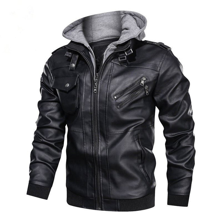 Men's plush faux leather jacket with hood Lune London