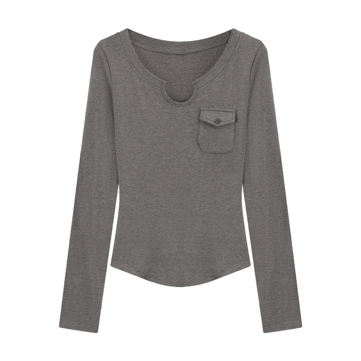 Women's Slim-Fit Long Sleeve Shirt with Round Neck and Chest Pocket Chic & Stil