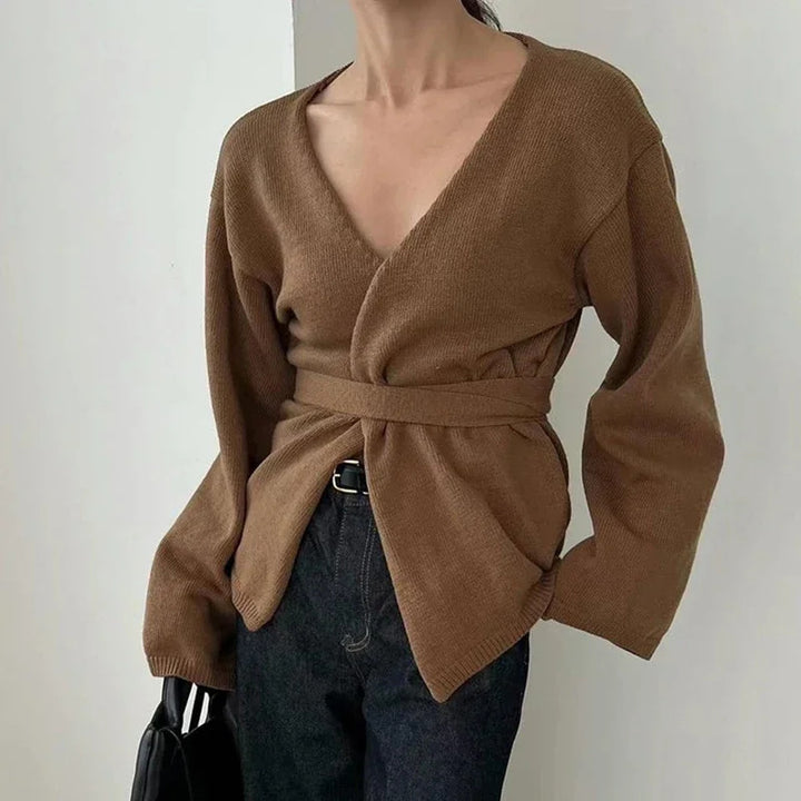 Women Elegant knit coat with wrap design Lune London
