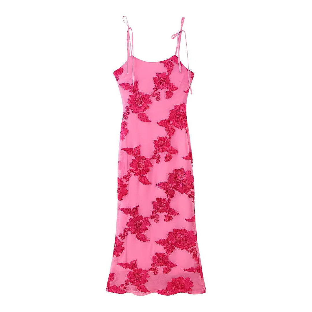Maxi dress for women with floral lace pattern and adjustable straps Lune London