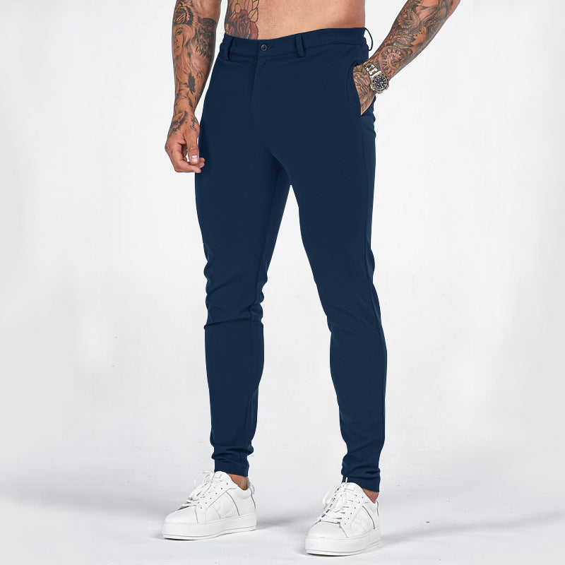 Men's Elegant Slim-Fit Chino Pants with Elastic Waistband and Practical Pockets Lune London