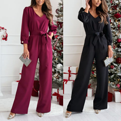 Ladies elegant jumpsuit with belt at the waist and wide legs Lune London