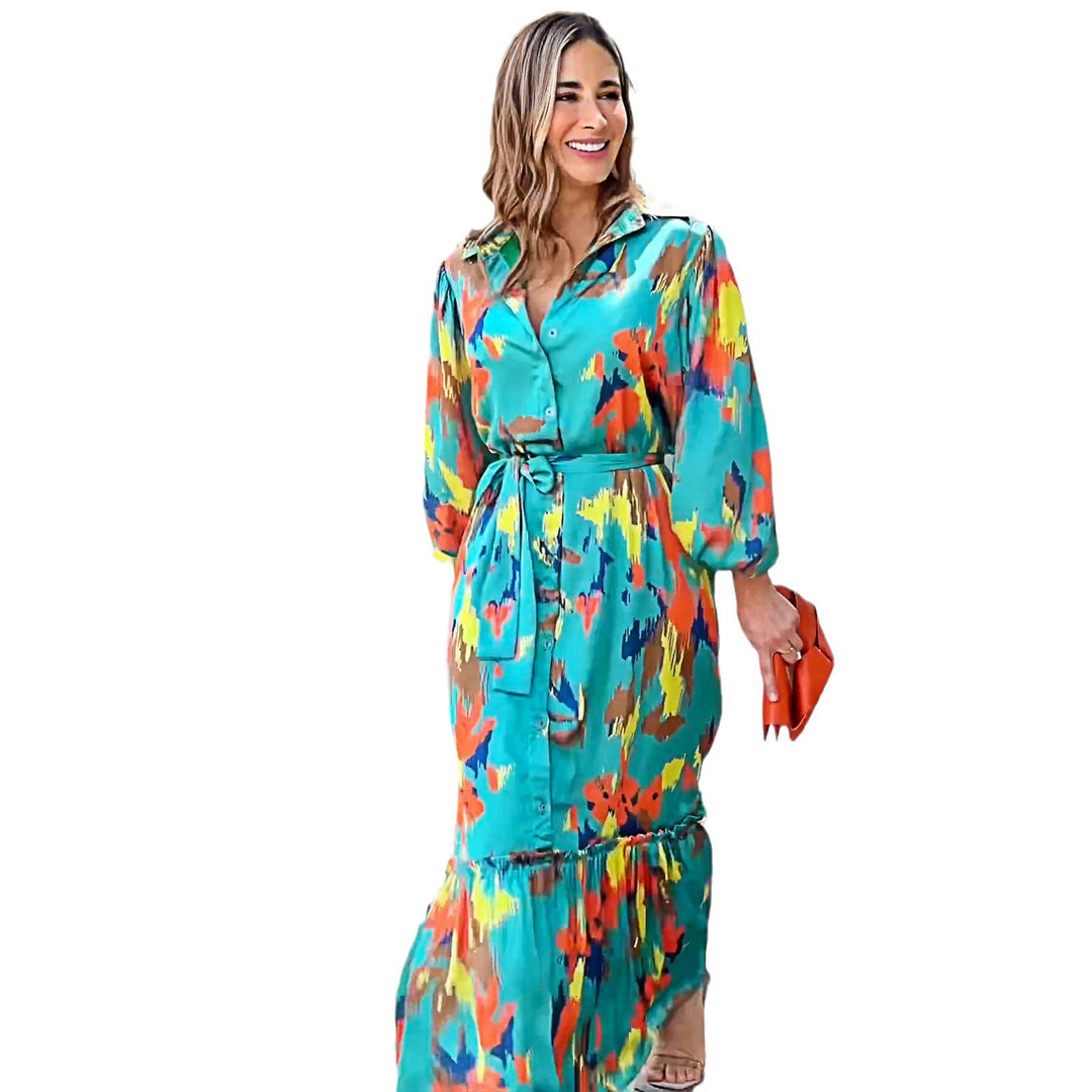 Women's maxi dress with floral effects and elegant fit