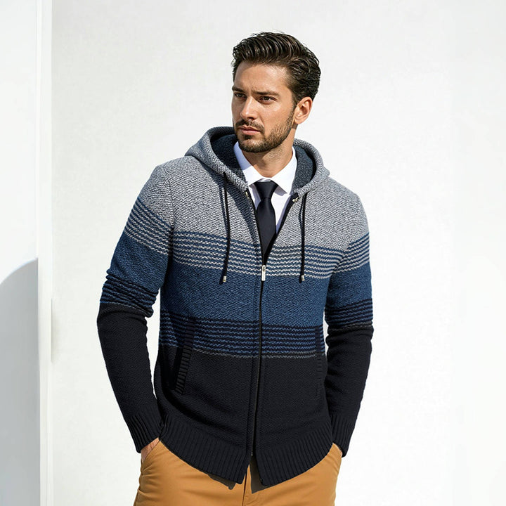 Design coat for men with hood and structured knitted pattern Lune London