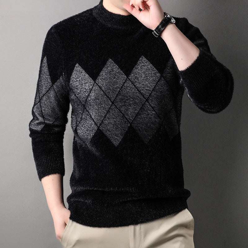 Elegant turtleneck sweater for men with a modern diamond pattern Lune London