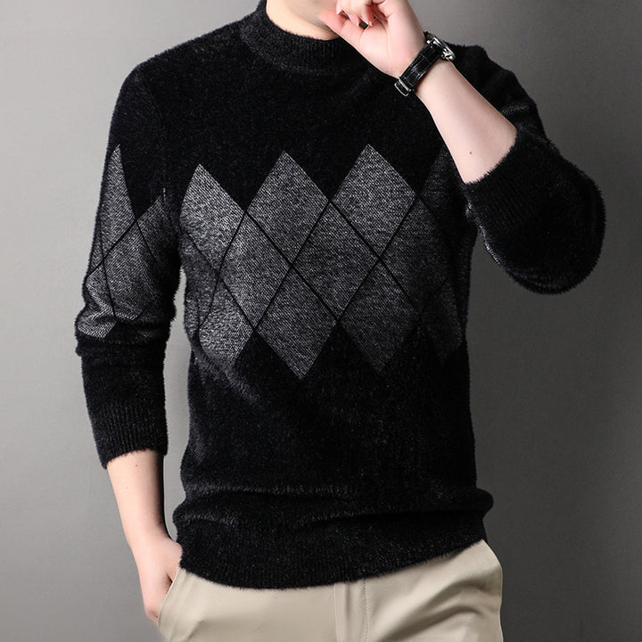 Elegant turtleneck sweater for men with a modern diamond pattern Lune London
