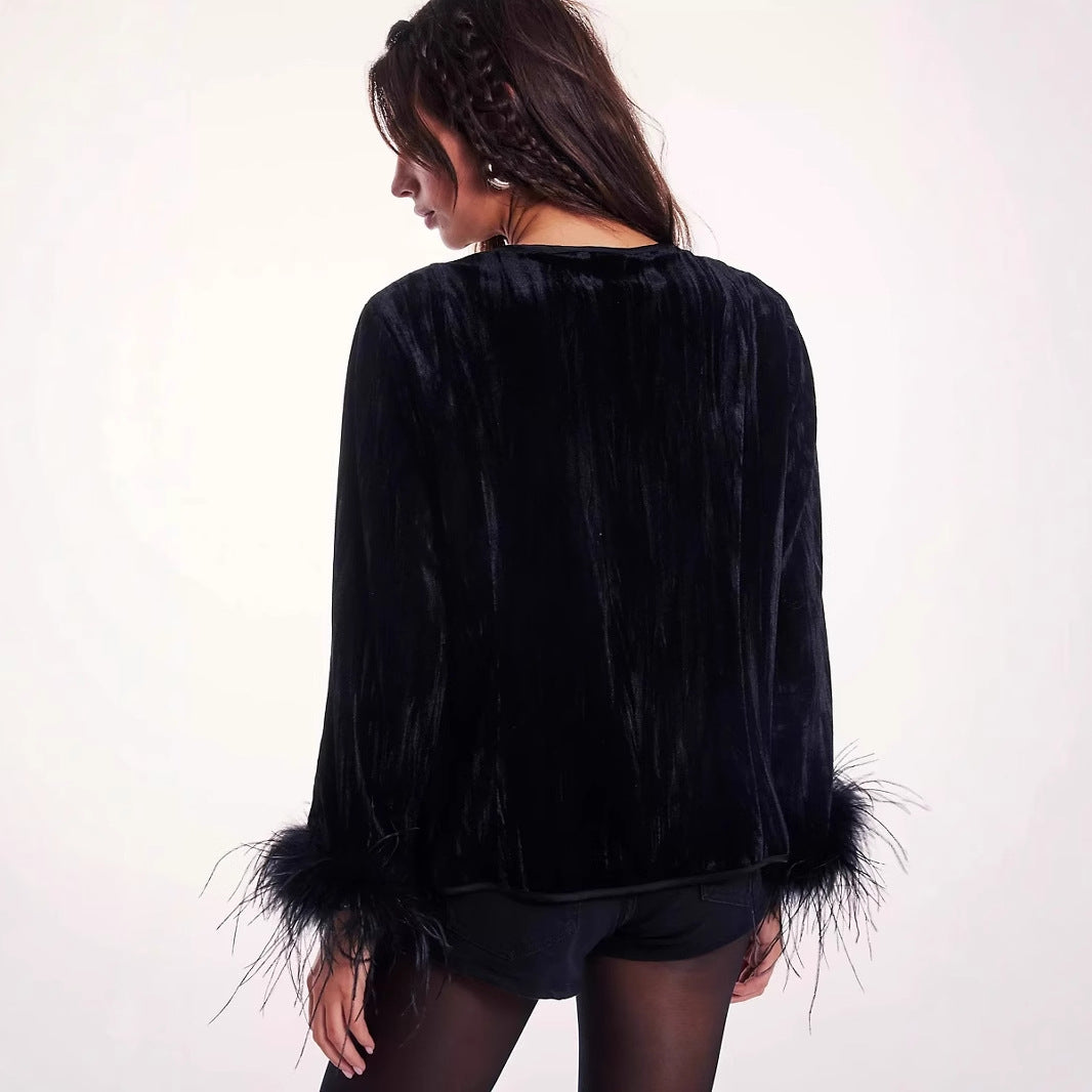 Ladies elegant Velvet Jacket with lace accents Lune London