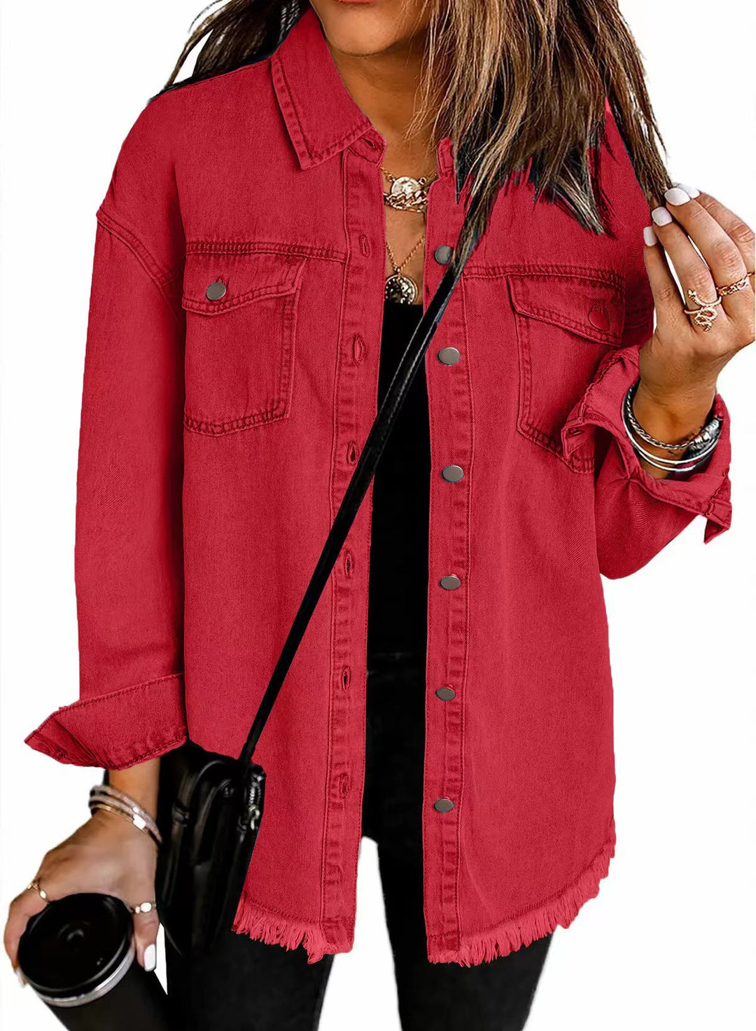 Casual denim shirt for women with frayed edges and convenient chest pockets Lune London