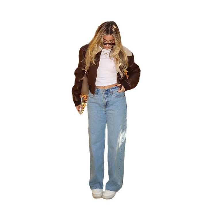 Cropped leather jacket for women with artistic collar Lune London