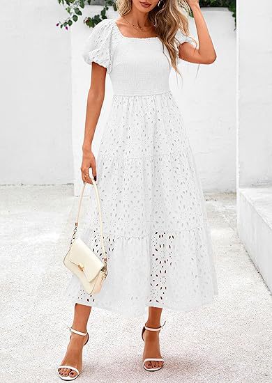 Maxi dress for women with decorative cut-out pattern and puff sleeves Lune London