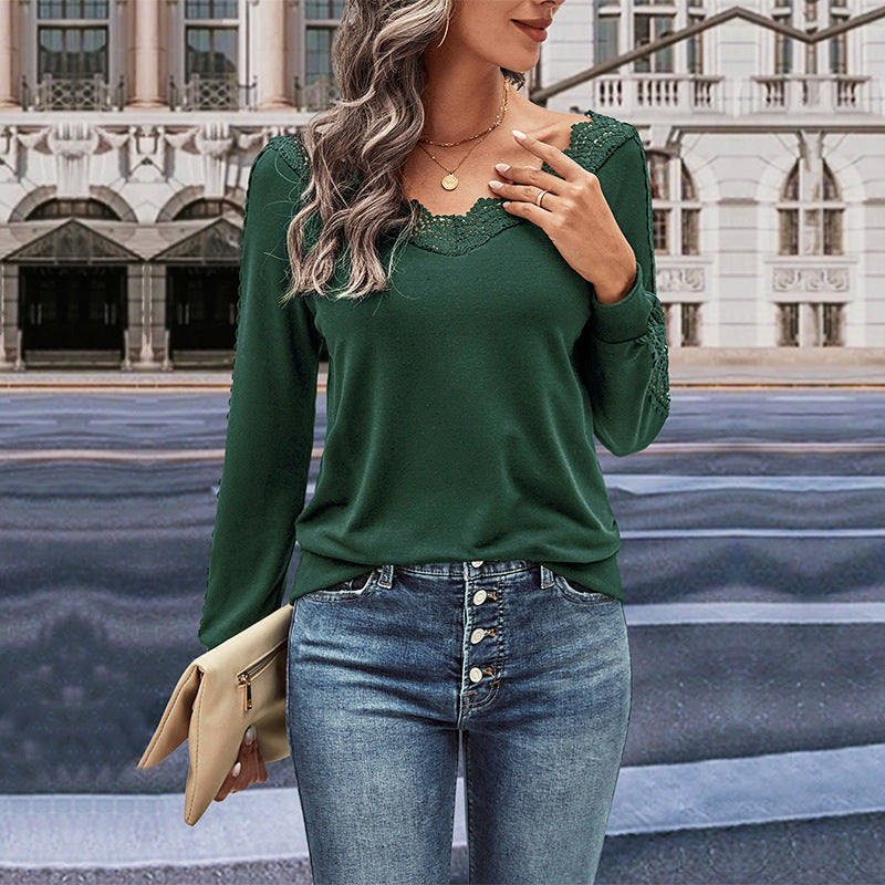 Women's long sleeve blouse with lace decorations and V-neck Lune London