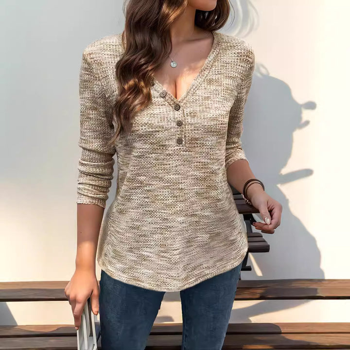 Long sleeve shirt for women with textured neckline and button details Lune London