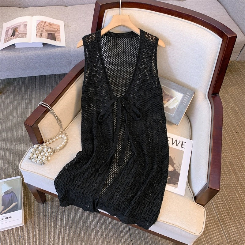 Ladies lightweight knit jumpsuit with a fine mesh pattern Lune London
