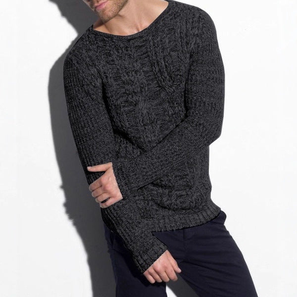 Chunky knit sweater for men with textured cable design and casual round neck Lune London