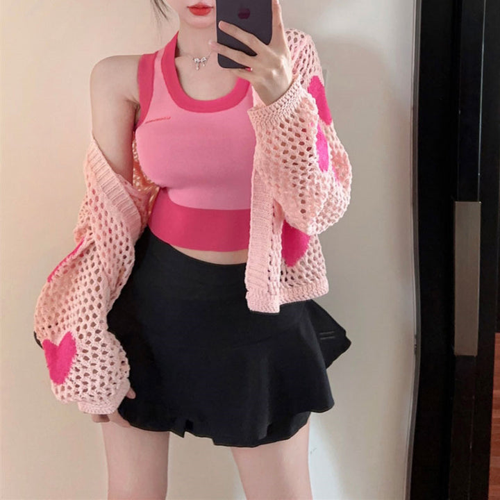 Women's sporty crop-top with thin knit cardigan Lune London
