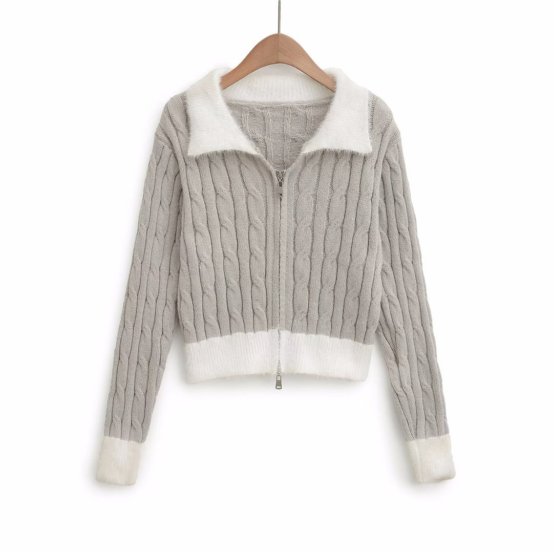 Knitted jacket for women with a luxurious embossed pattern and a soft collar Lune London