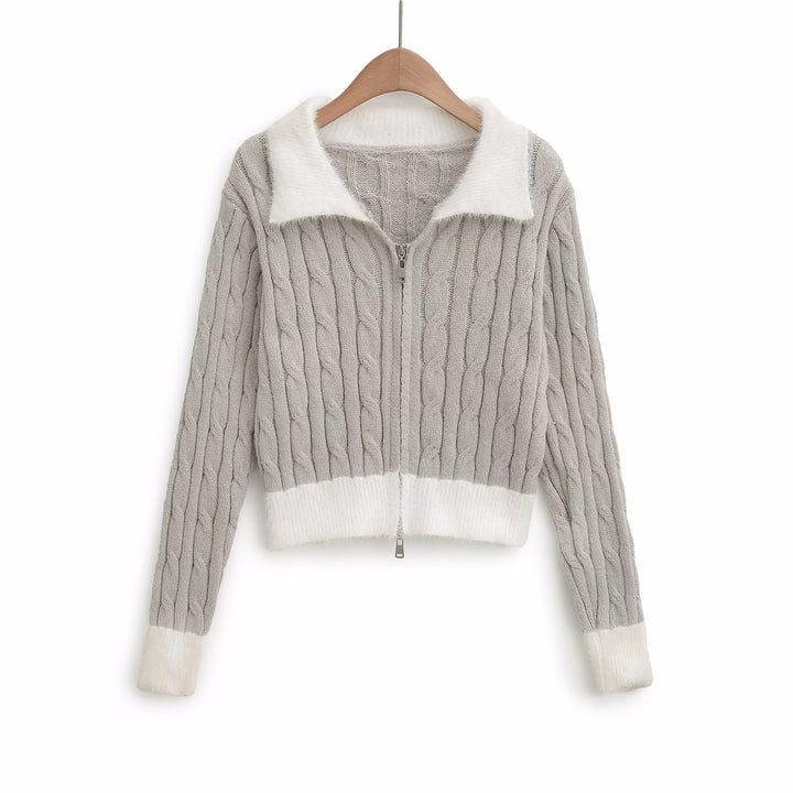 Knitted jacket for women with a luxurious embossed pattern and a soft collar Lune London