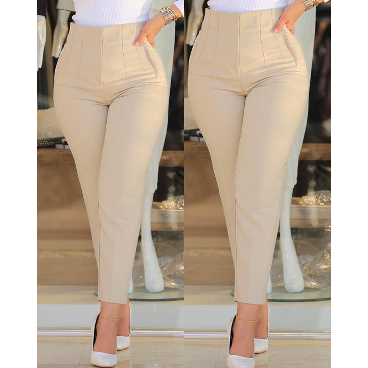 High-waisted slim pants for women with decorative stitching details Lune London