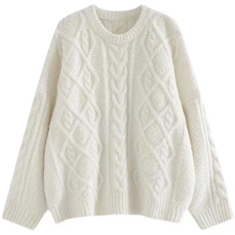 Women Large knitted sweater with cable pattern and loose fit Chic and Style