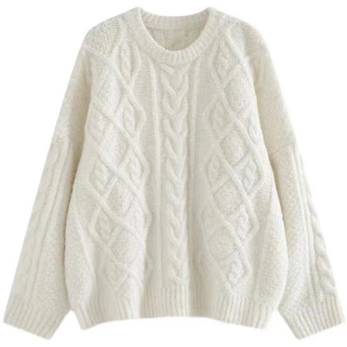 Women Large knitted sweater with cable pattern and loose fit Chic and Style