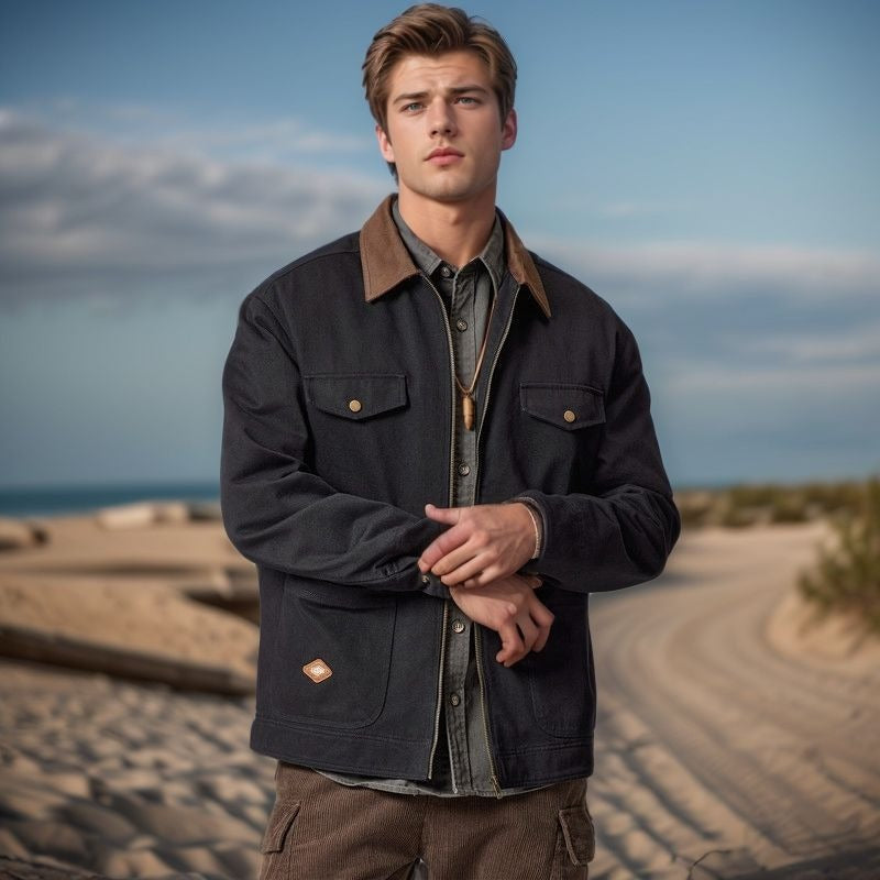 Work jacket for men with a sturdy look featuring functional pockets and reinforced collar Lune London