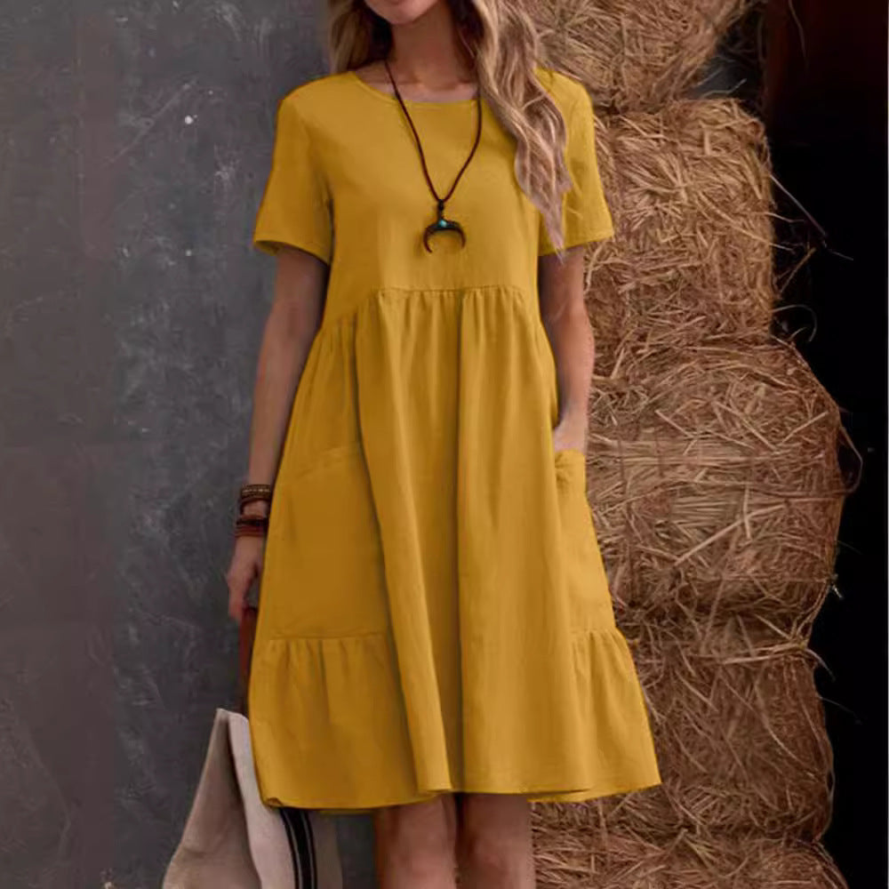 Casual cotton dress for women with pockets and ruffle Chic and Style