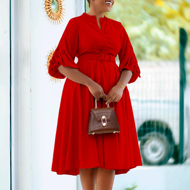 Dress for women with fitted belt and ruffled sleeves Lune London