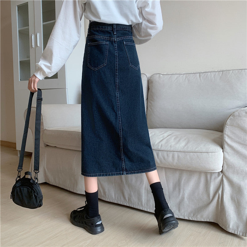 Jupe en denim longue pour femmes avec fente latérale Chic & Stil