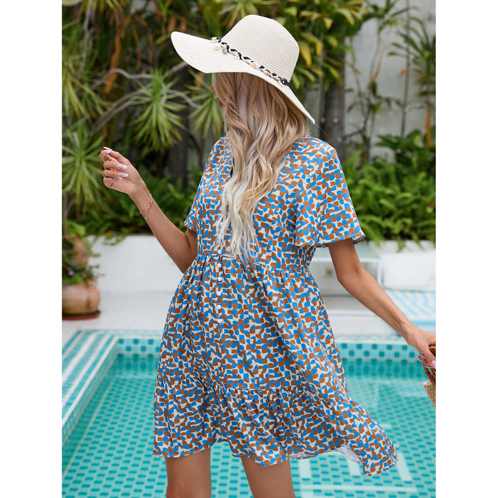 Short dress with short sleeves in geometric pattern Lune London