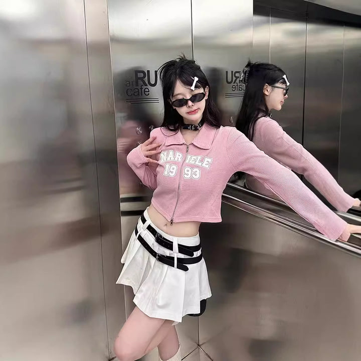 Women's fashionable and sporty cropped shirt with zipper Chic & Stil