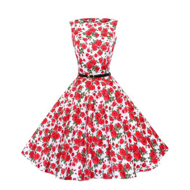 Robe Swing pour Femmes avec Motif Floral et Ceinture Chic & Stil