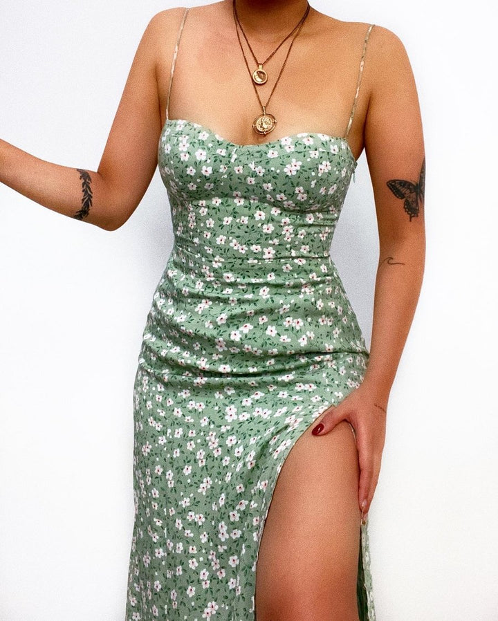 Women's Figure-Hugging Maxi Dress with Side Slit and Spaghetti Straps