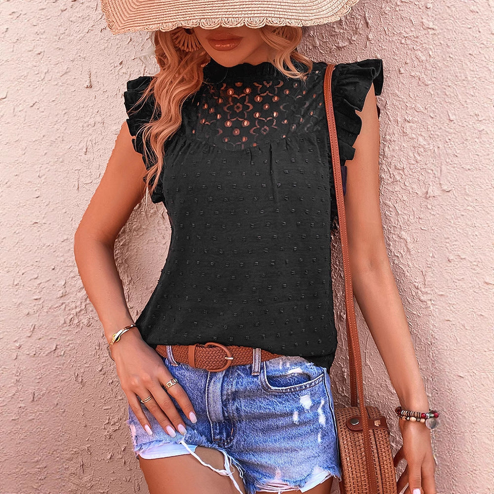 Top pour femme avec des détails en volants et une bordure en dentelle florale Chic & Stil